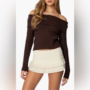 Edikted Brand New - Glenn Off-the-Shoulder Cropped Knit Sweater